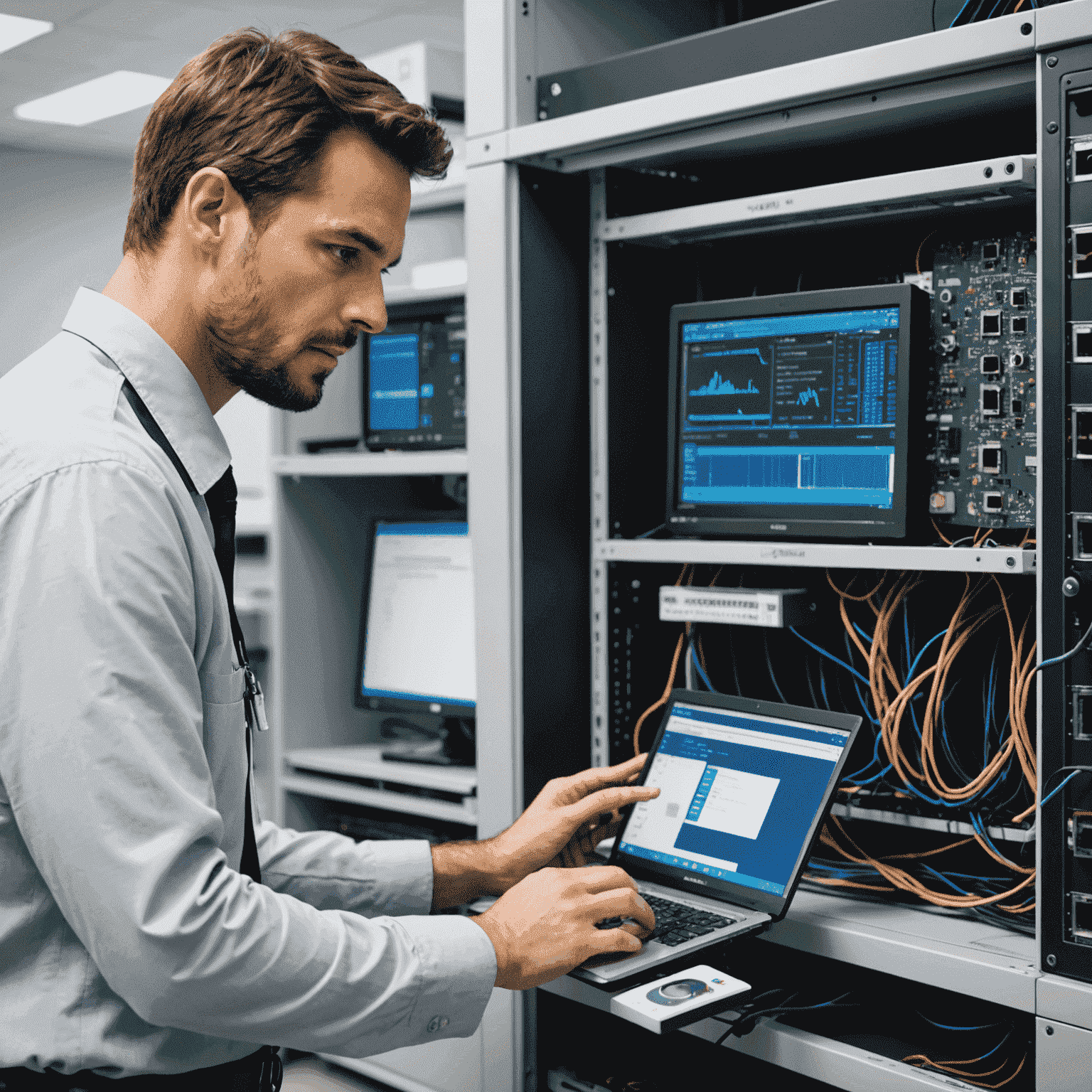 Technicien utilisant Advanced IP Scanner pour diagnostiquer un problème réseau